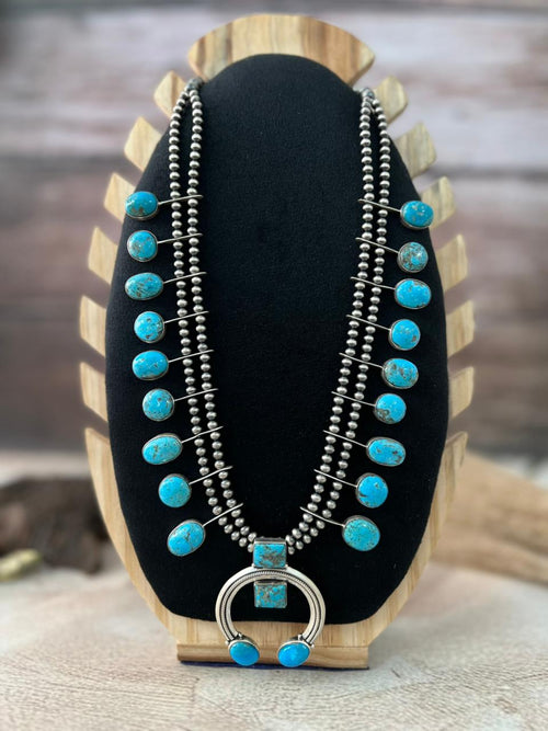 Handmade Sterling Silver Blue Bird with Arizona Blue Turquoise Beaded Necklace "Signed Nizhoni"