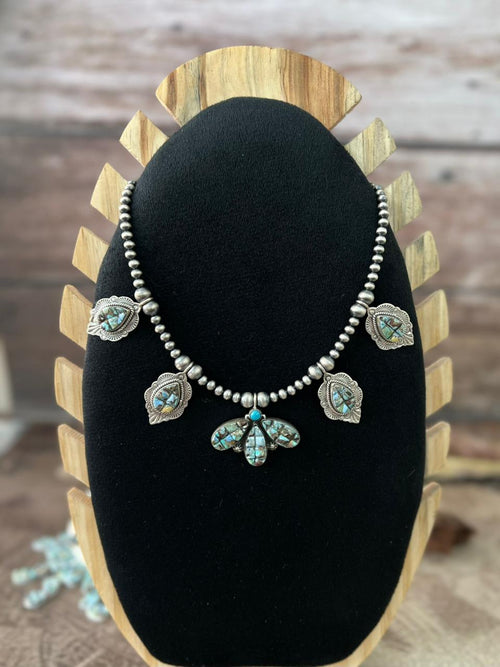 Handmade Sterling Silver 'Golden Hills Turquoise Cobble Collection' Beaded Necklace "Signed Nizhoni"
