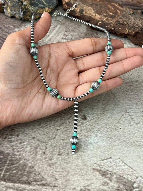 Handmade Sterling Silver Kingman Turquoise Beaded Necklace "Signed Nizhoni"