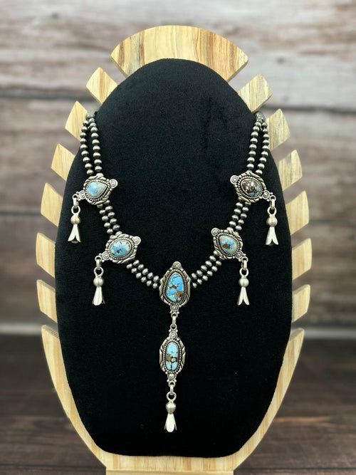 Handmade Sterling Silver Beaded Multi Stone Necklace "Signed Nizhoni"