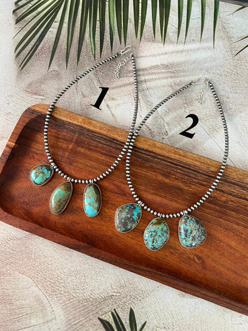 Handmade Sterling Silver Royston Turquoise Collection: Beaded Necklace "Signed Nizhoni"