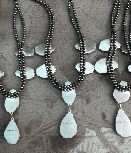 Handmade Sterling Silver Golden Hills Turquoise, Blackjack, Palomino Turquoise Beaded Necklace "Signed Nizhoni"