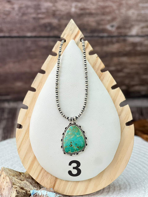 Handmade Sterling Silver Beaded Mantis Turquoise Necklace "Signed  Nizhoni"