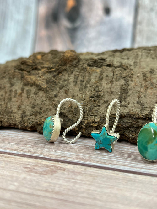 Handmade Sterling Silver Kingman Turquoise Trucker Hat Charms with Signed Nizhoni
