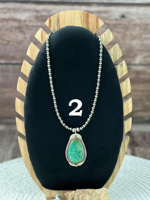 Handmade Sterling Silver Beaded Mantis Turquoise Necklace "Signed  Nizhoni"