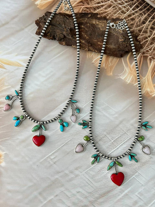 Handmade Sterling Silver Multi Stone Beaded Cherry Necklace "Signed Nizhoni"