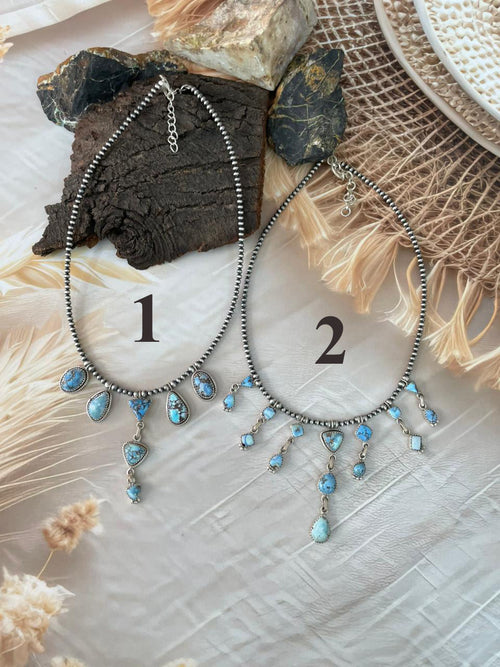 Handmade Sterling Silver Golden Hills Turquoise Beaded Necklace "Signed Nizhoni"
