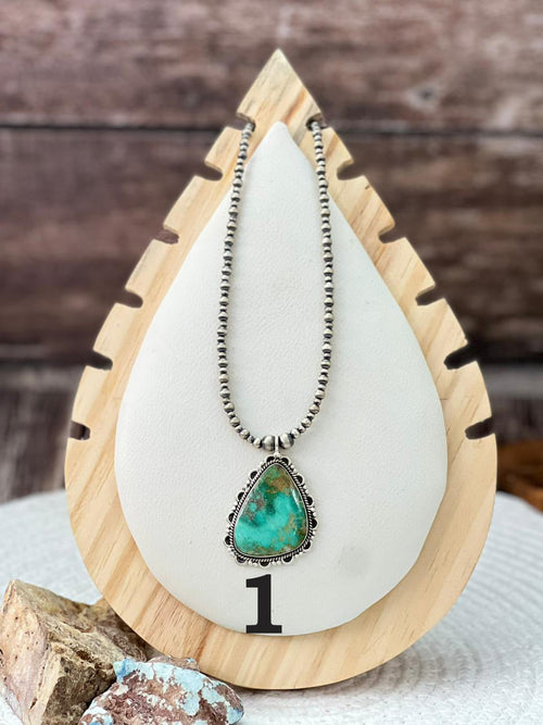 Handmade Sterling Silver Beaded Mantis Turquoise Necklace "Signed  Nizhoni"