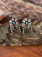 Handmade Sterling Silver Cotton Candy Post Dangle Beaded Earrings "Signed Nizhoni"
