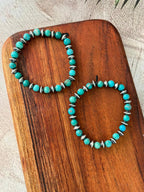 Handmade Sterling Silver Kingman Turquoise Stretchy Beaded Bracelet