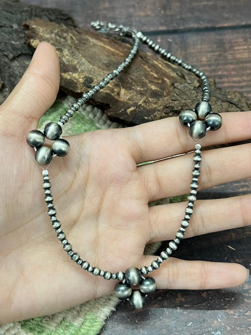 Handmade Sterling Silver Beaded Necklace "Signed Nizhoni" (8)