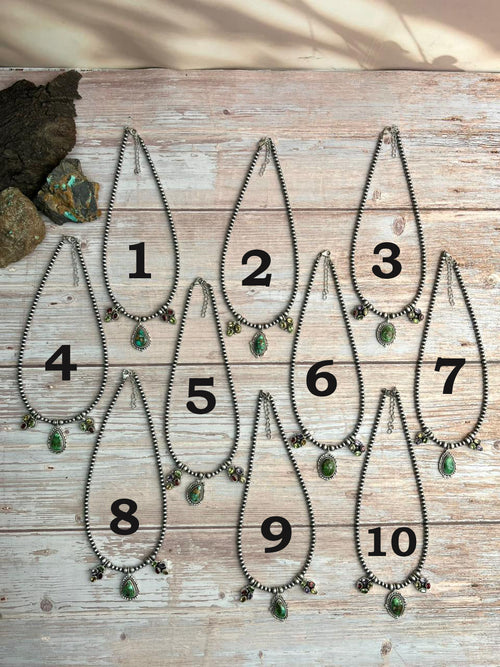 Handmade Sterling Silver Beaded Sonoran with Cut Stone Necklace "Signed Nizhoni"