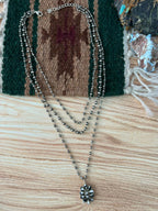 Handmade Sterling Silver White Buffalo Beaded Layerd Necklace "Signed Nizhoni"