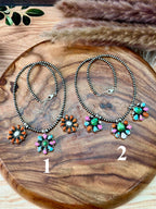 Handmade Sterling Silver Spring Collection: Sonoran Mountain with Orange Mojave, Cotton Candy and White Buffalo Beaded Necklace "Signed Nizhoni"
