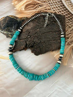 Handmade Sterling Silver Kingman Turquoise Beaded Necklace "Signed Nizhoni"