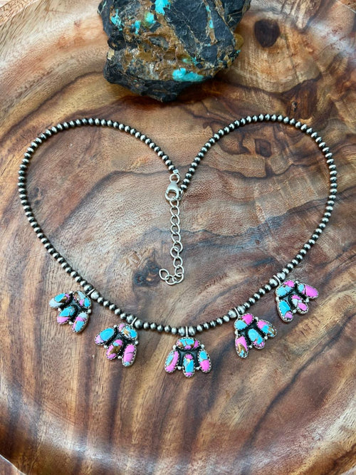 Handmade Sterling Silver Cotton Candy Beaded Necklace "Signed Nizhoni"