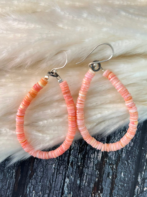 Handmade Sterling Silver Queen Pink Conch Collection: Beaded Hook Dangle Earrings (3)