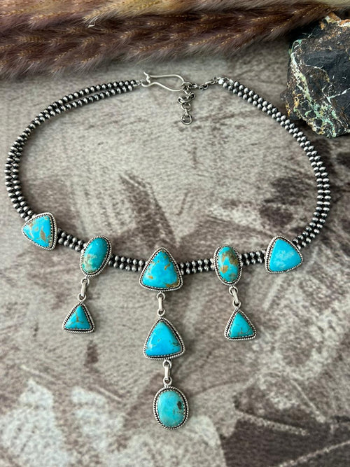 Handmade Sterling Silver Santa Maria Beaded Layerd Necklace "Signed Nizhoni"