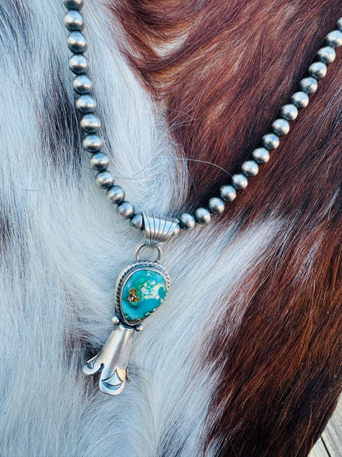 Handcrafted Turquoise & Sterling Silver Beaded Blossom Necklace