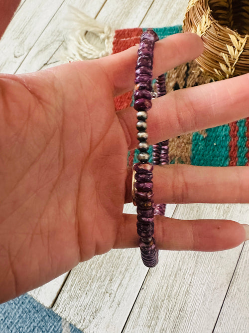Navajo Purple Spiny & Sterling Silver Beaded Wrap Choker Necklace