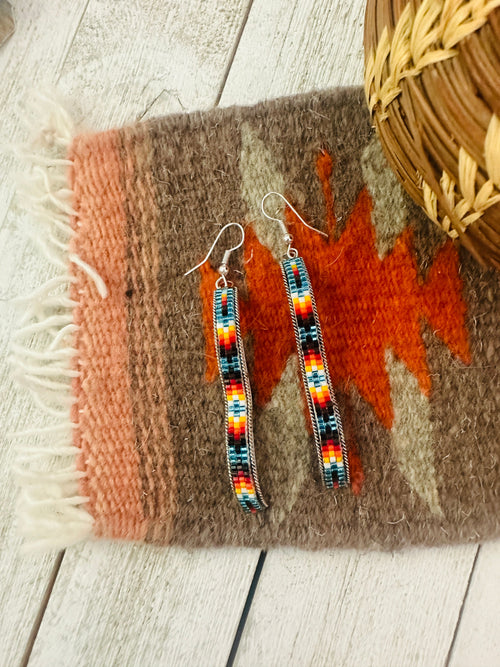 Navajo Handmade Multicolor Beaded Dangle Earrings