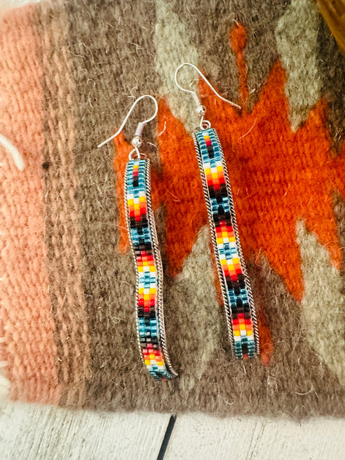 Navajo Handmade Multicolor Beaded Dangle Earrings