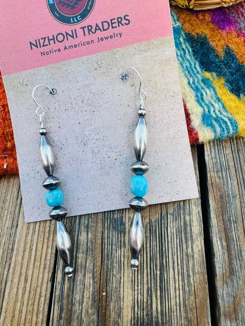 Handcrafted Turquoise & Sterling Silver Beaded Dangle Earrings