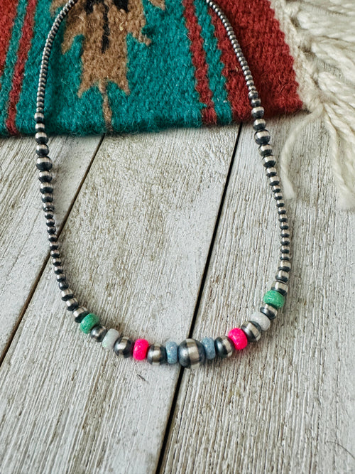 Navajo Sherbet Opal & Sterling Silver Beaded Necklace 18”