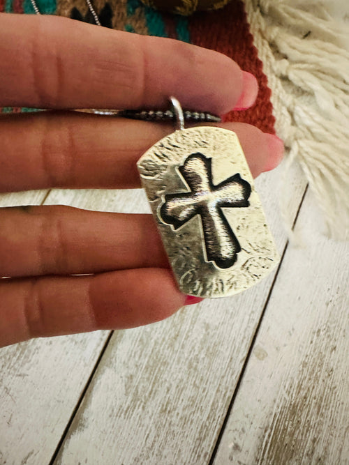 Navajo Sterling Silver Pearl Beaded Cross Necklace