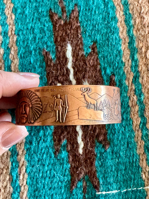 Vintage Handmade Stamped Copper Cuff Bracelet