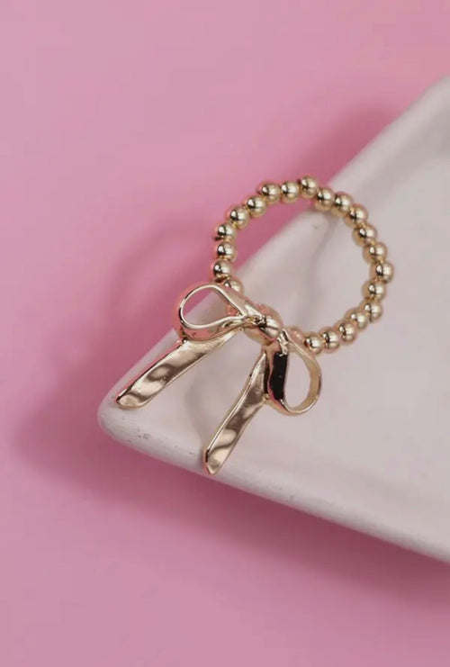 “The Golden Collection” THE BOW Handmade Gold Plated Beaded Stretch Ring