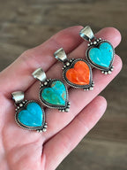 Navajo Sterling Silver Electric Rainbow Mini Heart Pendants by Bernyse Chavez