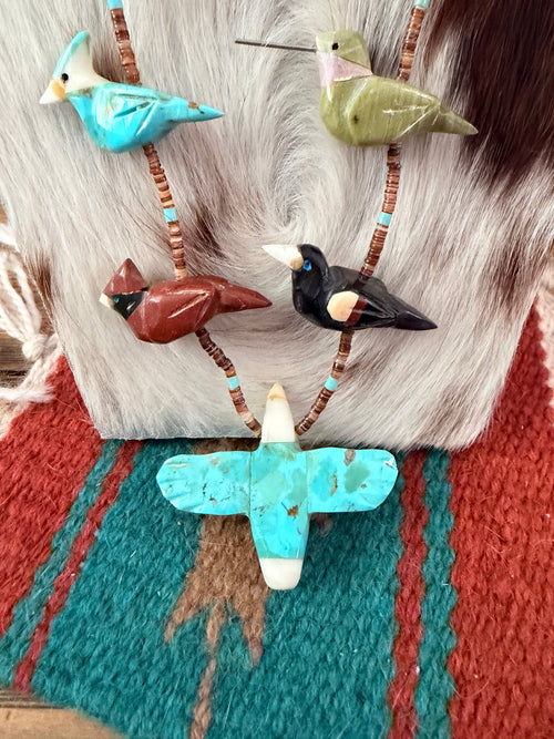 Old Pawn Handcrafted Multi Stone Fetish Bird Beaded 30” Necklace