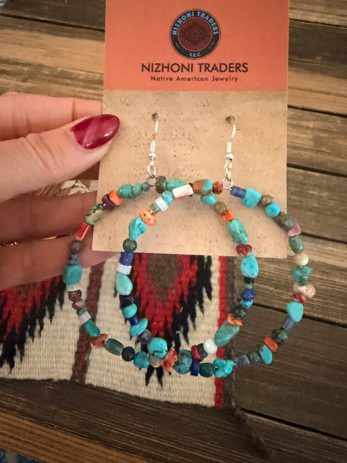 Handcrafted Multi Stone Beaded Dangle Hoop Earrings