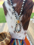 Handcrafted Turquoise & Sterling Silver Beaded Double Sided Jacla Necklace
