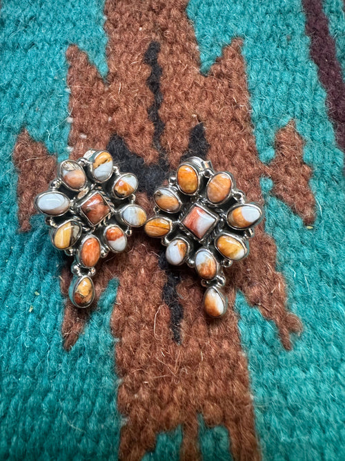 Handmade Orange Spiny And Sterling Silver Earrings