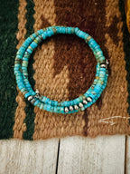 Navajo Turquoise & Sterling Silver Pearl Beaded Wrap Bracelet