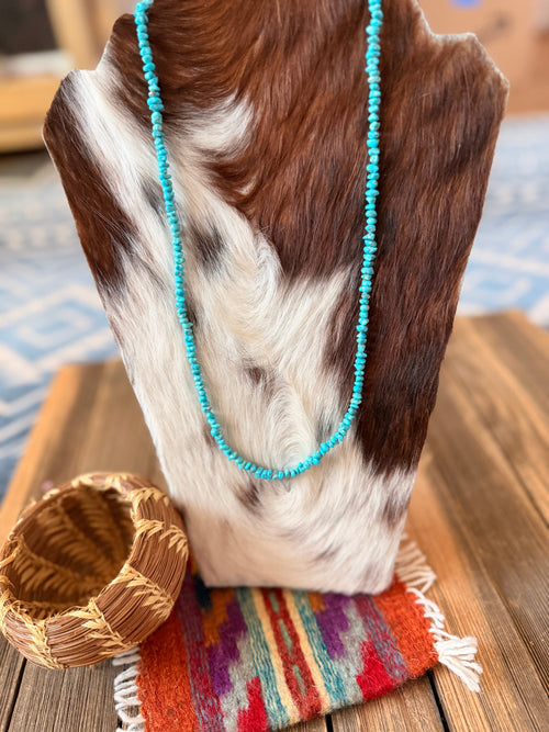 Handcrafted Turquoise & Sterling Silver Beaded 24” Necklace