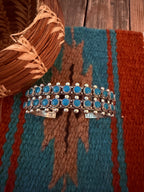Handcrafted Old Pawn Sterling Silver & Turquoise Petit Point Cuff Bracelet