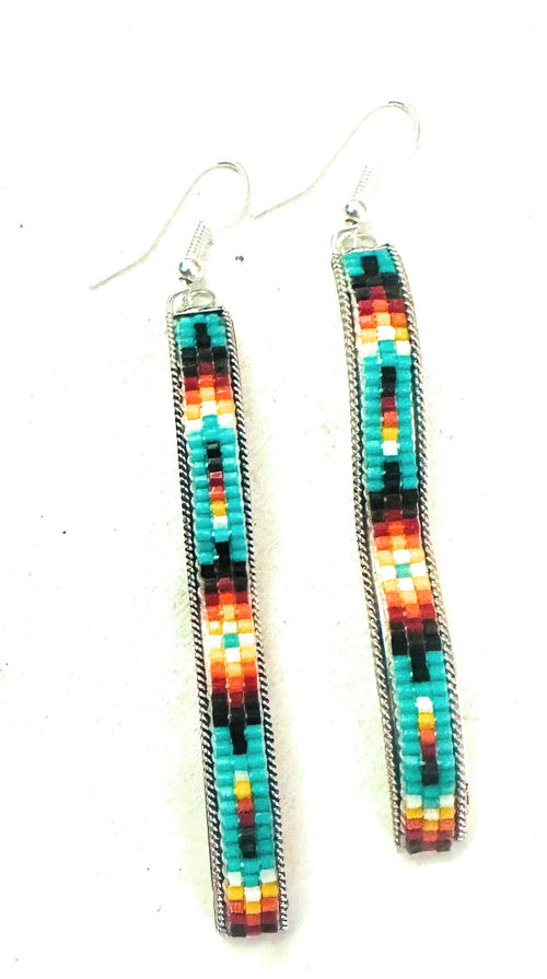 Navajo Handmade Multicolor Beaded Dangle Earrings