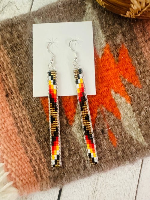 Navajo Handmade Multicolor Beaded Dangle Earrings