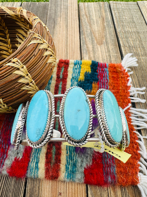 Handcrafted Old Pawn Sterling Silver & Turquoise Cuff Bracelet