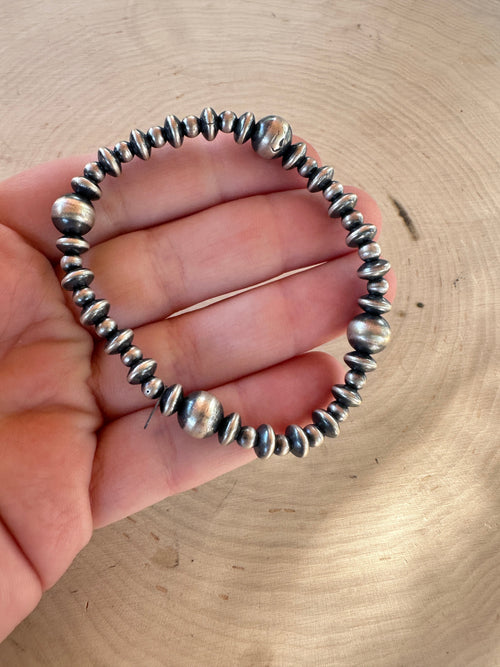 Handmade Sterling Silver Beaded Stretch Bracelet