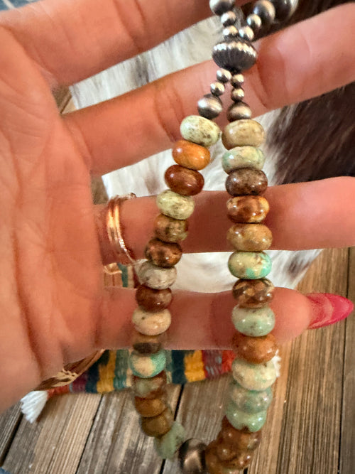 Handcrafted Turquoise & Sterling Silver Beaded Jacla Necklace