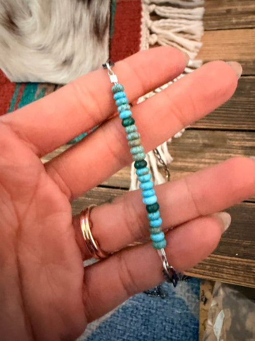Handmade Sterling Silver & Turquoise Beaded Necklace