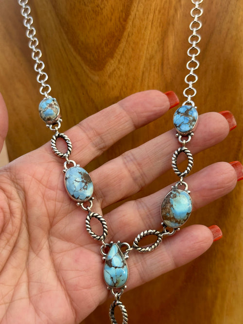 Beautiful Handmade Sterling Silver & Golden Hills Turquoise Drop Necklace