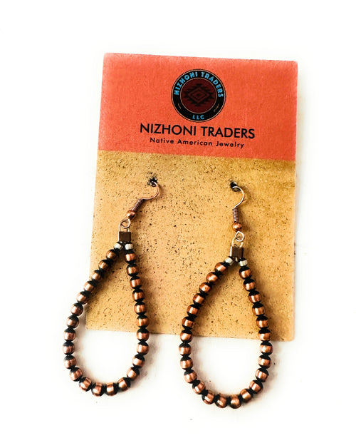 Navajo Copper Beaded Dangle Hoop Earrings