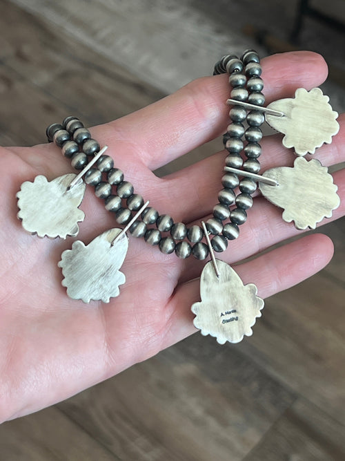 Navajo Made Sterling Silver Electric Rainbow Beaded Cluster Necklace & Earrings Set by Angela Martin