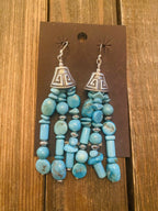 Navajo Turquoise And Sterling Silver Beaded Tassel Dangle Earrings