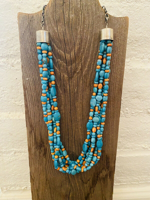 Navajo Turquoise, Spiny & Sterling Silver 6-Strand Beaded Necklace